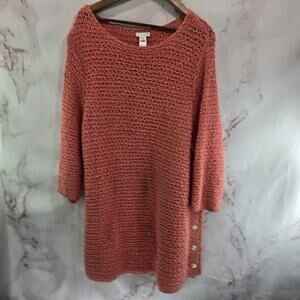 J Jill Sweater Dress Womens XL Pink Coral Chunky Knit Cover Up Swim